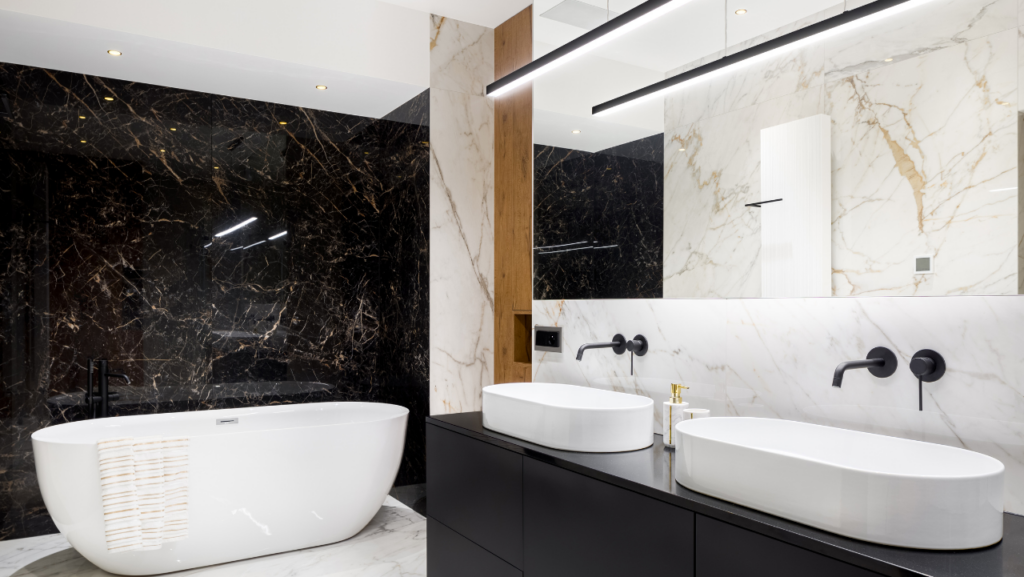 Bathroom Design with Marble Surfaces.