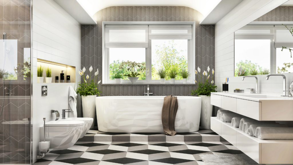 Bathroom with Geometric Patterns.